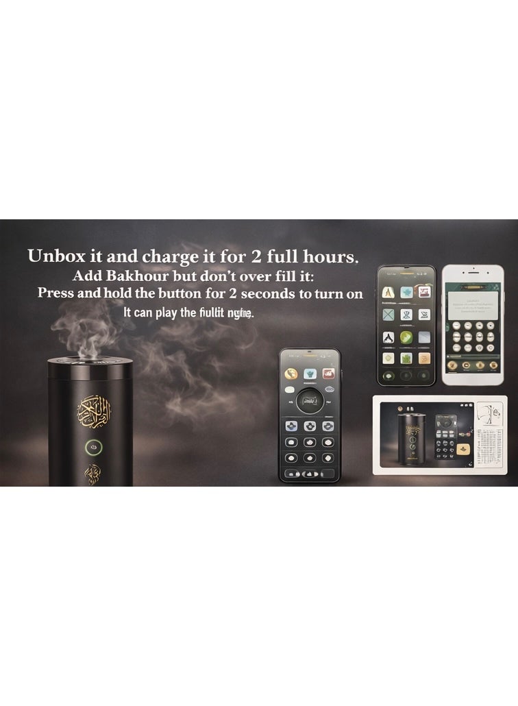 SQ-600 Car Bakhoor Device with Full Holy Quran Speaker, Bluetooth, App Control & Remote – Rechargeable Portable Incense Burner for Car - Image 4